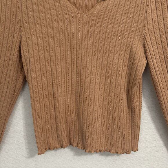 Belle du Jour Crop Top Women L Taupe Stretch Lettuce Edge Boho Feminine Casual - Picture 9 of 12